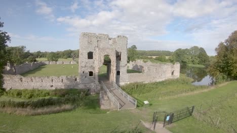 Aerial-Drone-Footage-of-the-ruins-of-Baconsthorpe-Old-Manor,-North-Norfolk