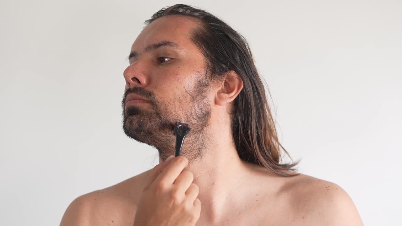 Man Dyeing His Beard at Home