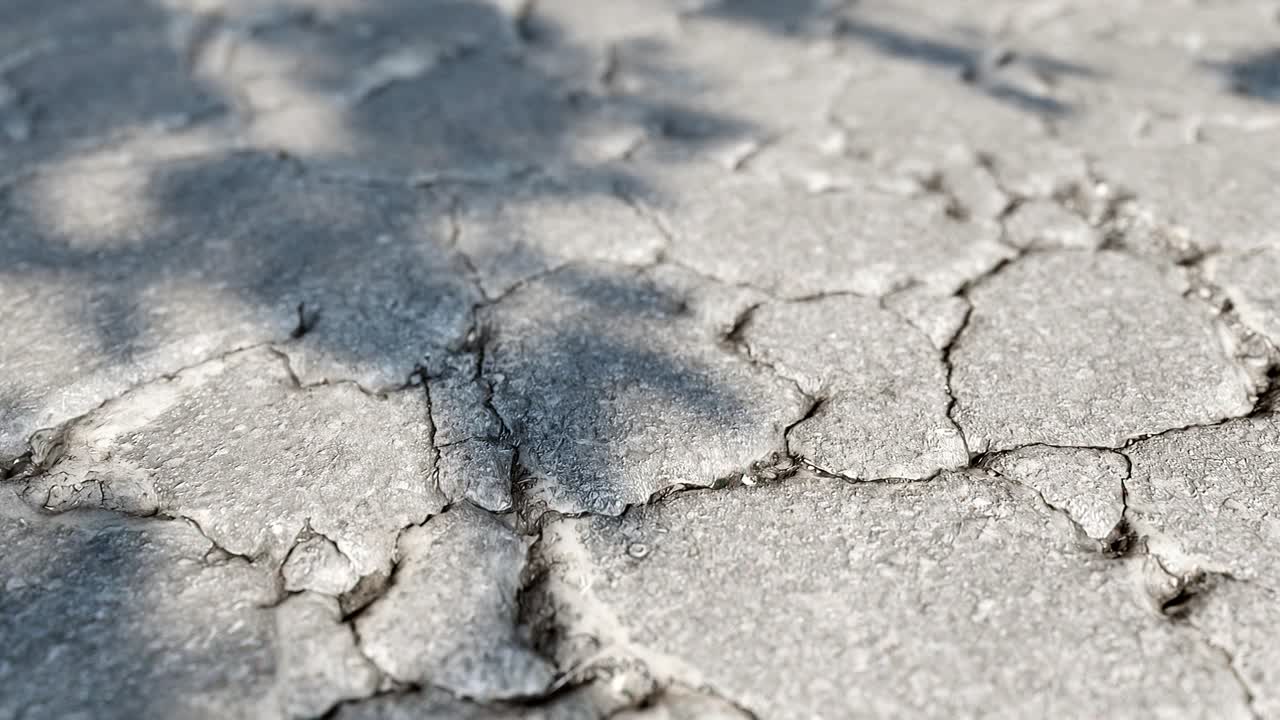 Primo piano di terreno secco e screpolato con ombre in movimento