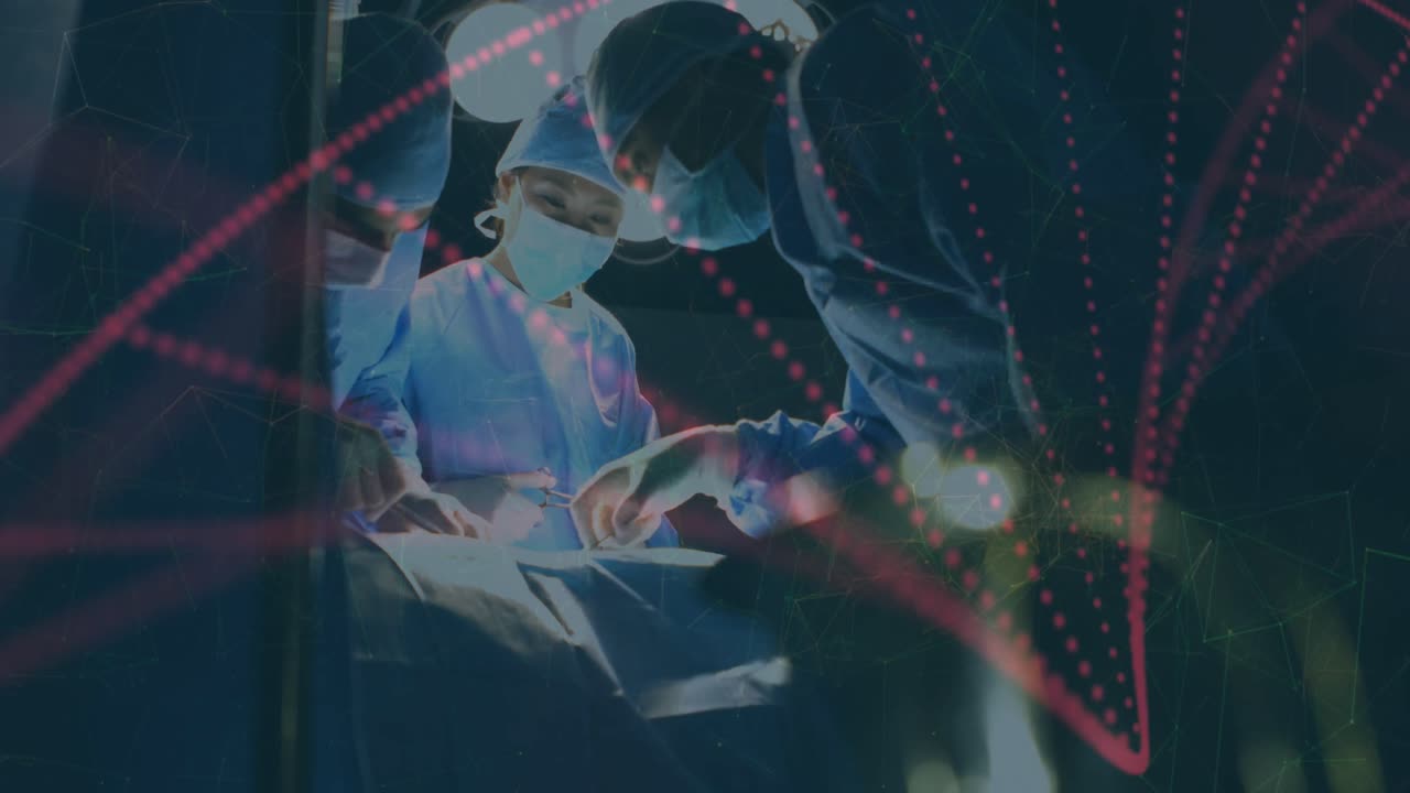 수술 중에 다양한 여성과 남성 외과 의사에 대한 dna의 애니메이션