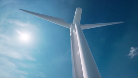 3d animation of large wind turbines with blades. wind power plant towers in sea. energy windmill in dusk ocean at sunset. wind energy farm with many turbine windmill generating alternative energy.