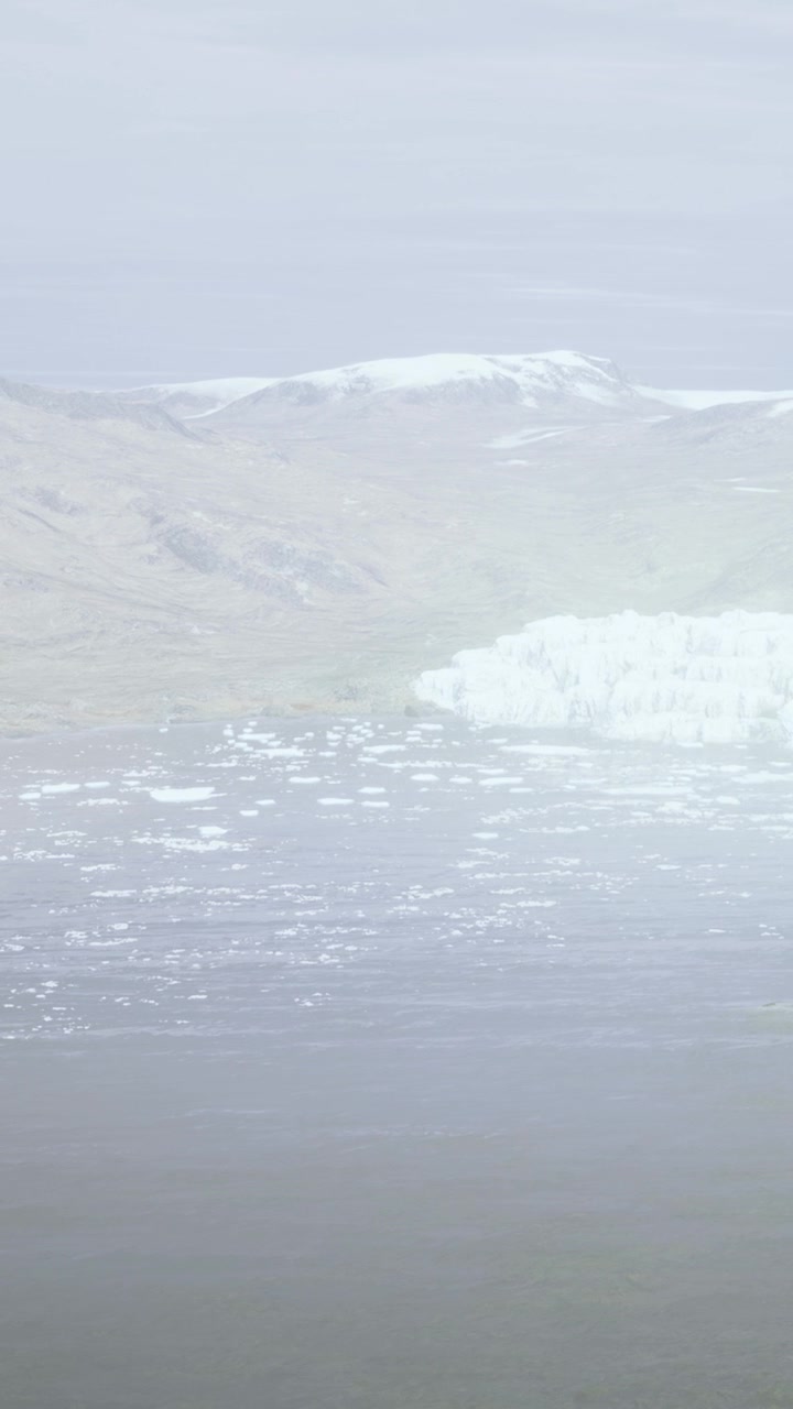 氷山が水面に浮かぶ寒い環境で溶ける氷河。