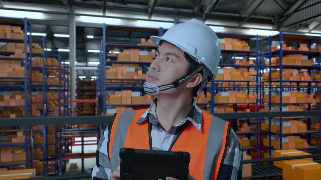 trabajador de almacén inspeccionando el inventario