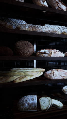 a bakery display of freshly baked bread loaves