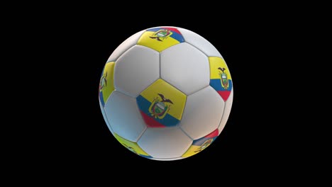 pelota de fútbol con bandera de ecuador, en el fondo negro bucle alfa. renderización 3d