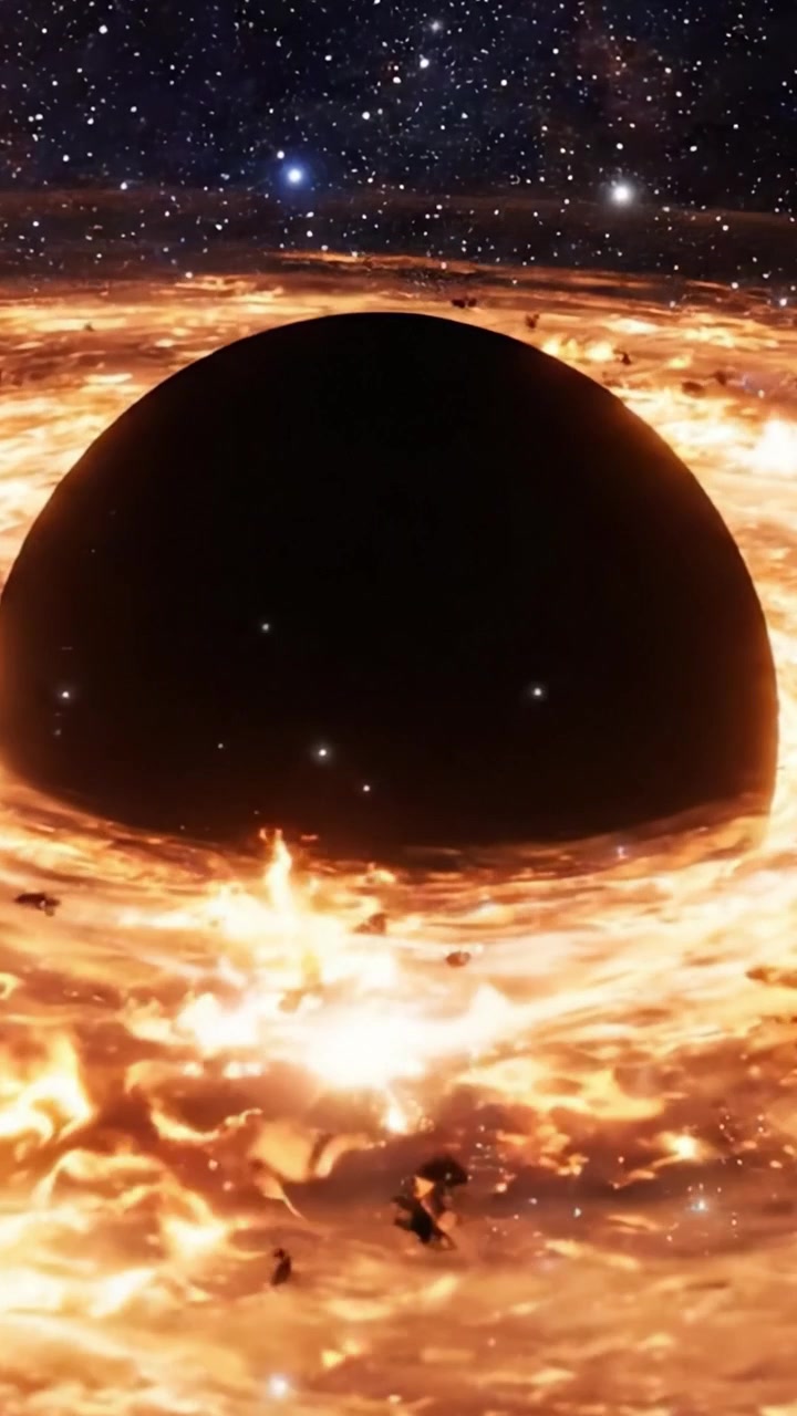 A Captivating Journey Through the Cosmic Abyss: Witness the Mysterious Black Hole Surrounded by Fiery Galactic Matter in a Stunning Visual Display of Space Wonders