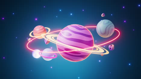 un planeta al estilo de dibujos animados en el espacio exterior, renderización en 3d.