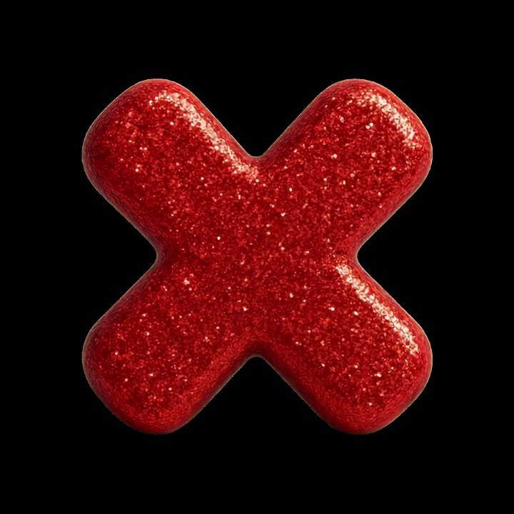 Red Glitter X Symbol Rotating on Black Background
