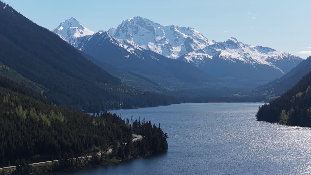 Majestic Snow-Capped Mountains, Pristine Lake, and Evergreen Forest in British Columbia, Canada.