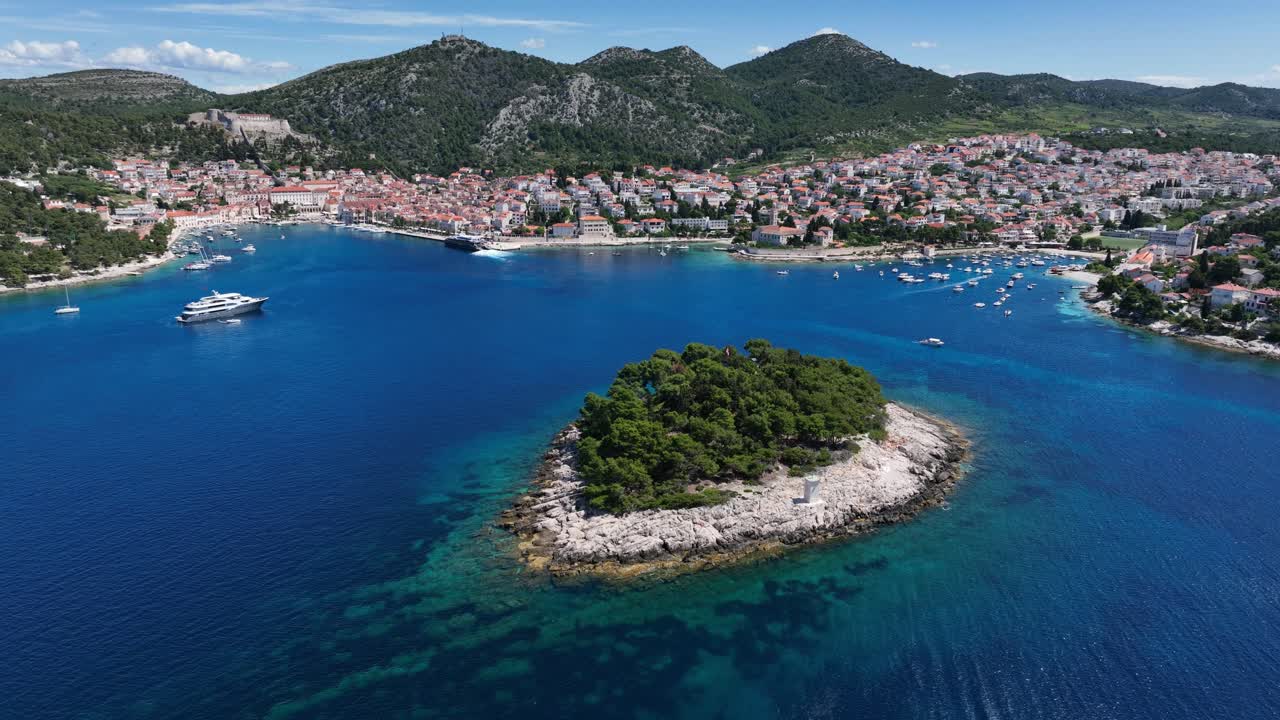 Islet Near Hvar, Croatian Island In The Adriatic Sea In Croatia. Aerial Drone Shot