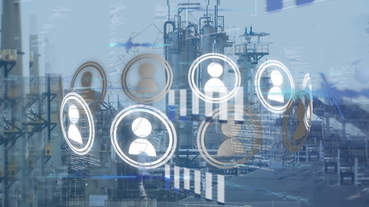 animación del procesamiento de datos sobre la fábrica