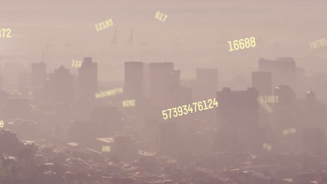 Animation-of-numbers-and-data-processing-over-cityscape