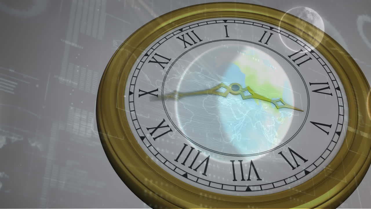 태양계, 행성 및 공간의 애니메이션 시계 티킹