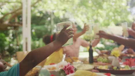 multi-generation african american family spending time in garden