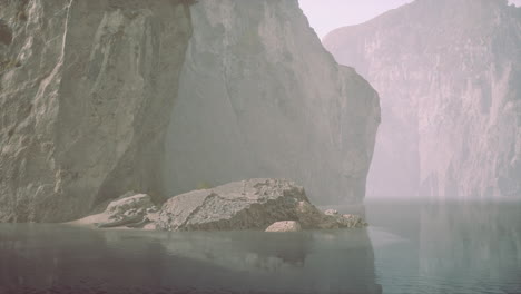 foggy lake in a mountain canyon