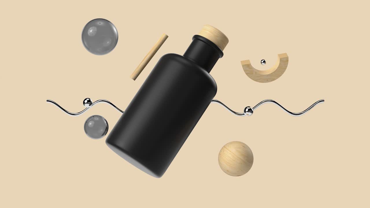 추상 3d 렌더링 모션 검은 병 컨테이너