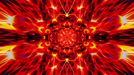 abstracto simétrico estallido cósmico de plasma patrón caleidoscópico en colores de energía de llama ornamental animado para la introducción. 4k 3d renderización sin costuras de forma de estrella de bucle explosión.