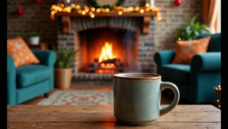 cozy christmas living room with a hot drink