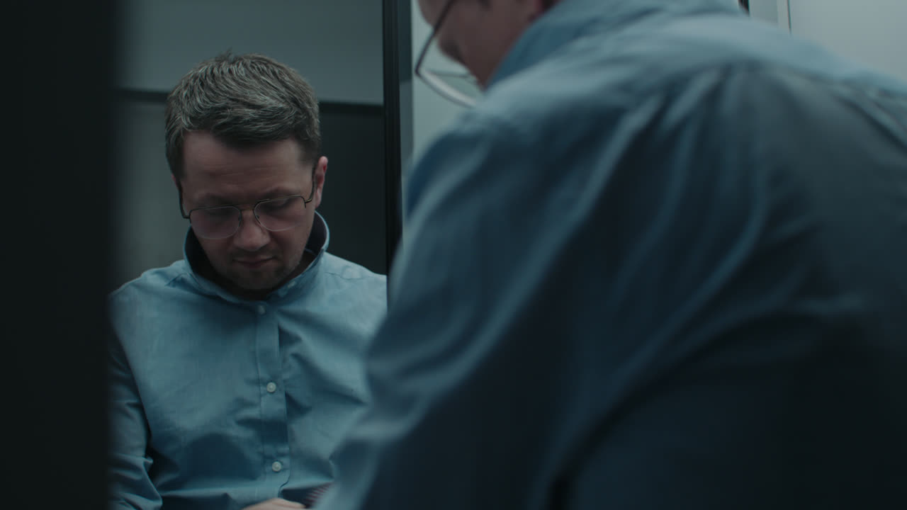 A sad man dress to work