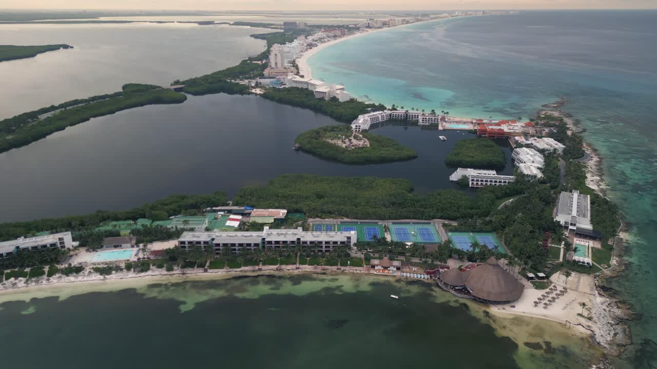 aerial of hotel zone in cancun mexico riviera Maya travel holiday destination
