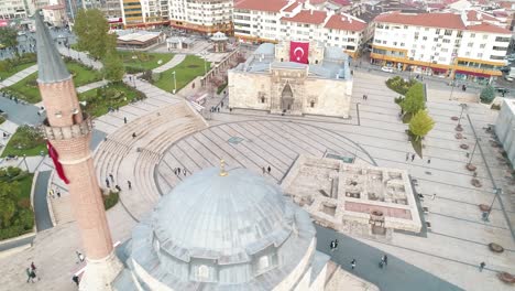 aerial view of buruciye madrasah in sivas. 4k footage in turkey