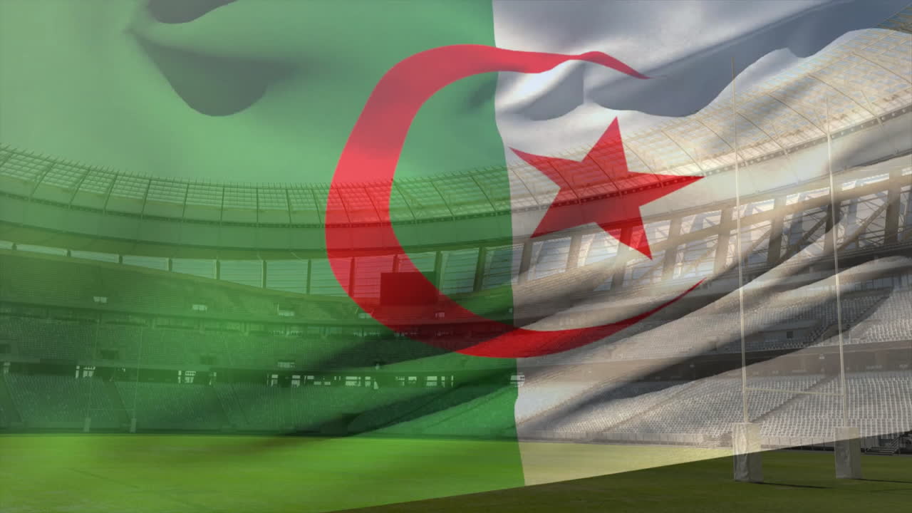 경기장 위에 알제리의 발이 흔들리는 애니메이션
