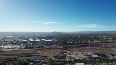 stationary drone aerial view of rush hour traffic in denver, co