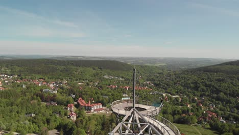 aerial orbit over the main deck of the watch tower in the mountains