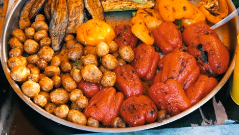 vegetable barbecue with mushrooms, bell pepper, squash on the counter grill store