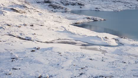 Der-Leichte-Erste-Schnee-Am-Ufer-Des-Kleinen-Sees