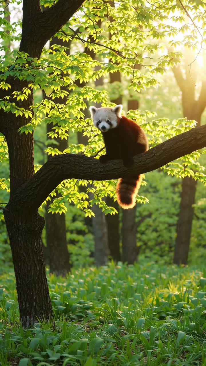panda rojo en un árbol