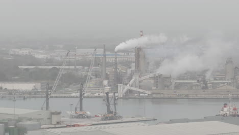 drone shot of the chemical and petrochemical pole at overcast day