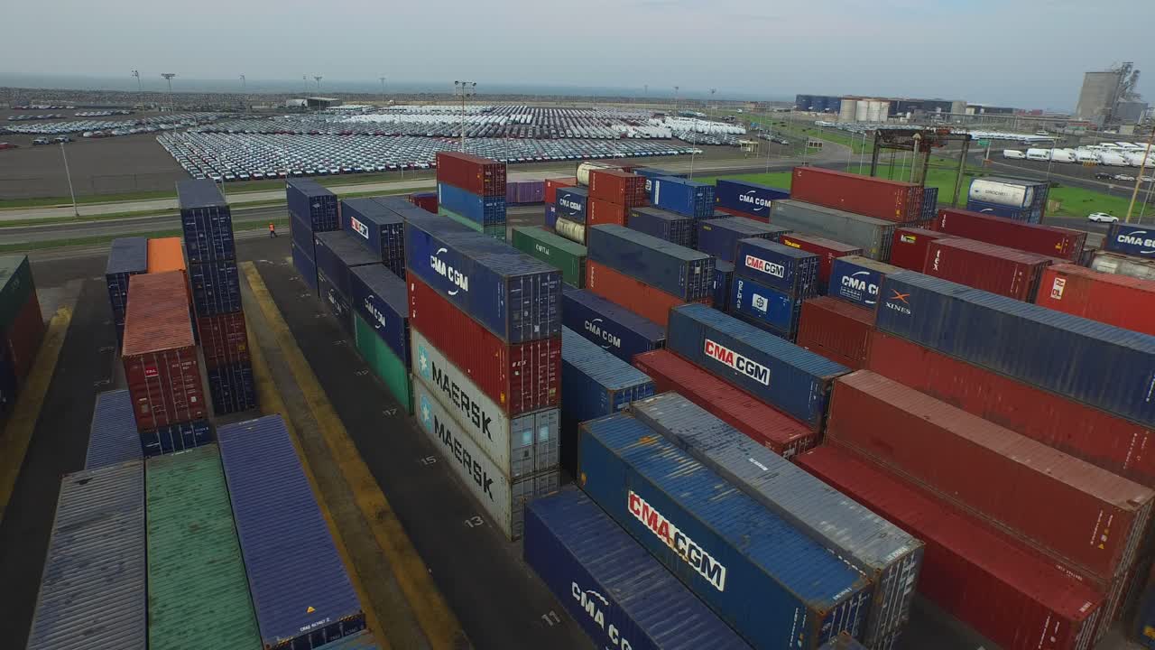 Aerial wide shot of containers