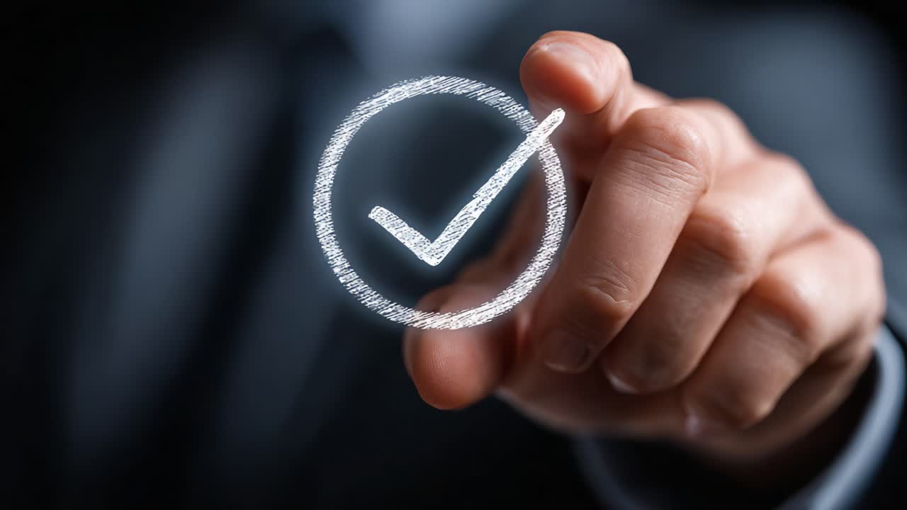 A Business Professional Confirming Success with a Symbolic Check Mark Gesture, Signifying Achievement, Approval, or Completion of a Task in a Professional Environment