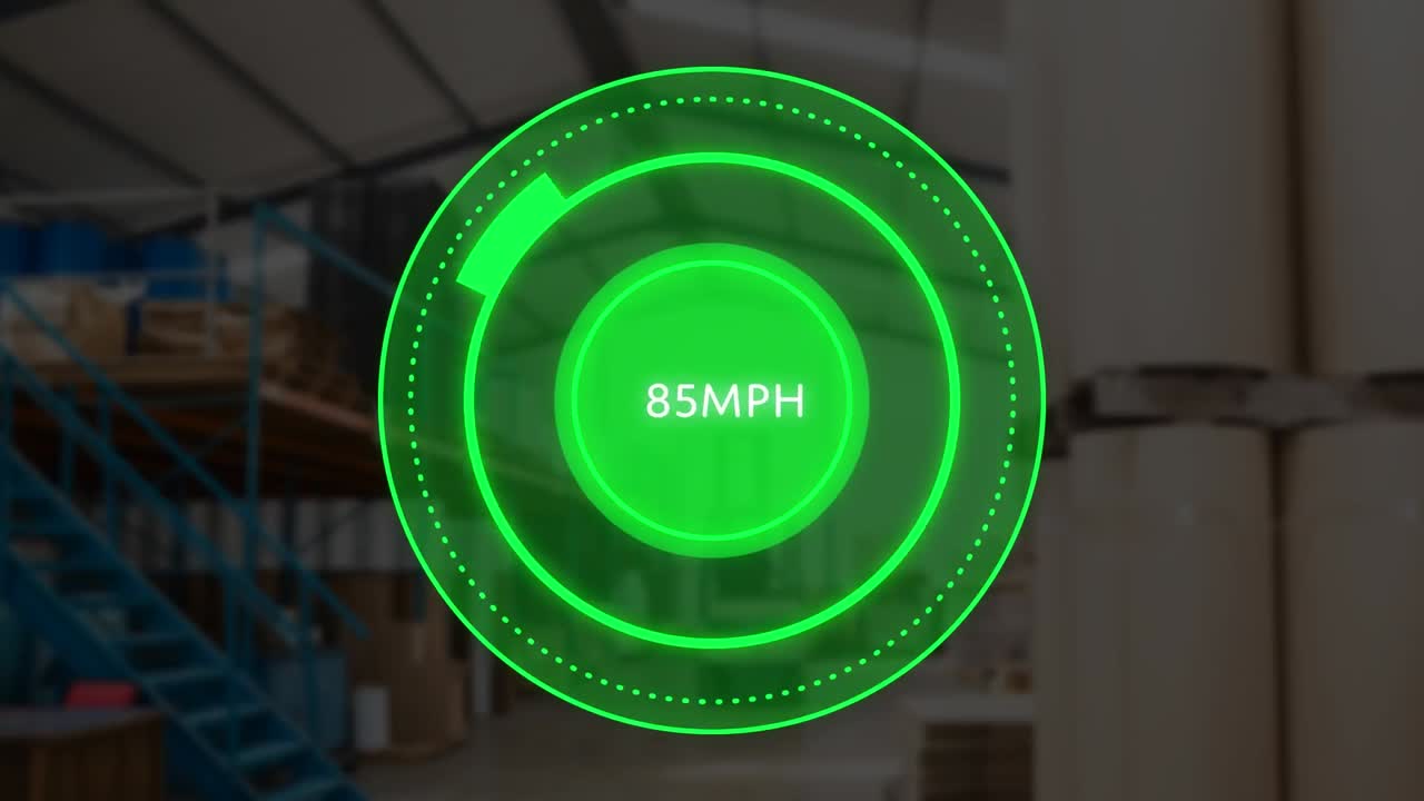 Animation of green car panel over warehouse