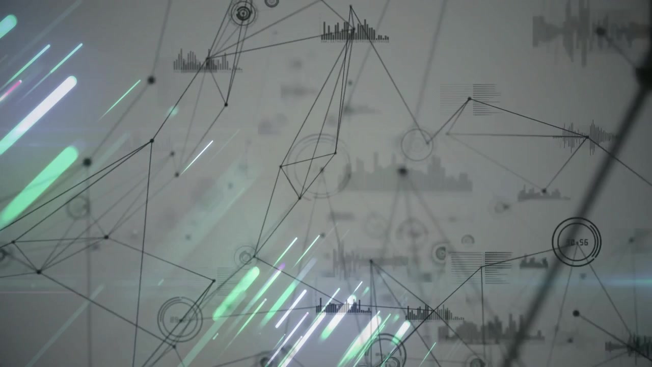 Diagonal streaks sweeping grey canvas launching nodes and network forming revealing data links