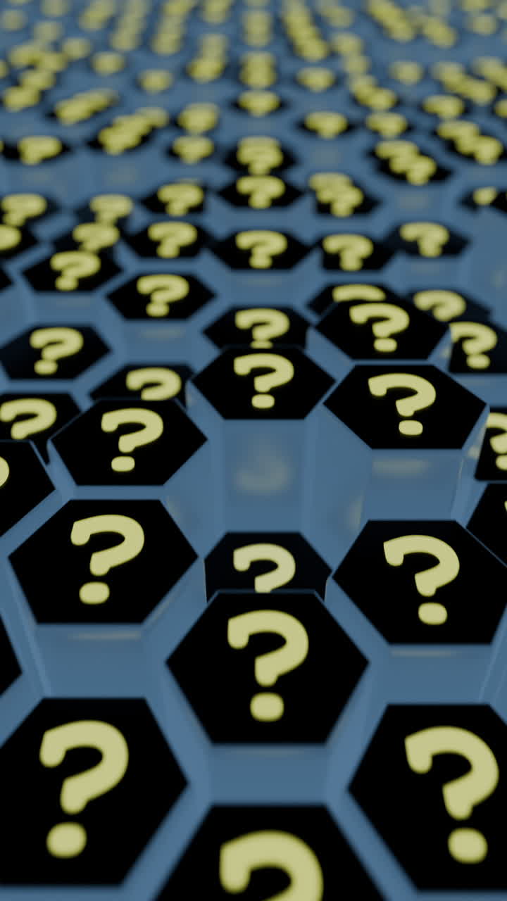 Punti interrogativi gialli su esagoni blu, che simboleggiano molti dubbi.