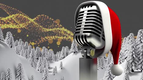 Animation-of-microphone-over-night-winter-landscape