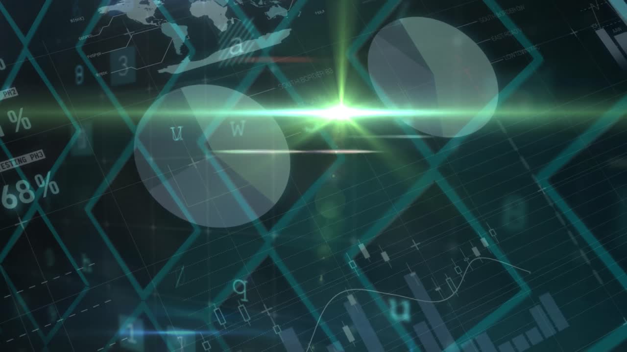 녹색 배경에 데이터 처리와 함께 사이버 공격 경고 텍스트의 애니메이션