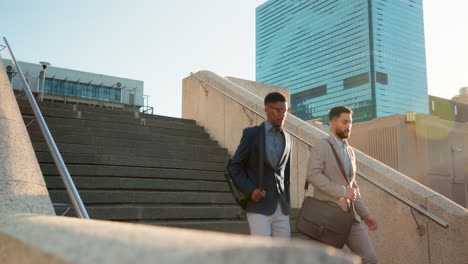 Business,-men-and-walking-on-stairs-outdoor