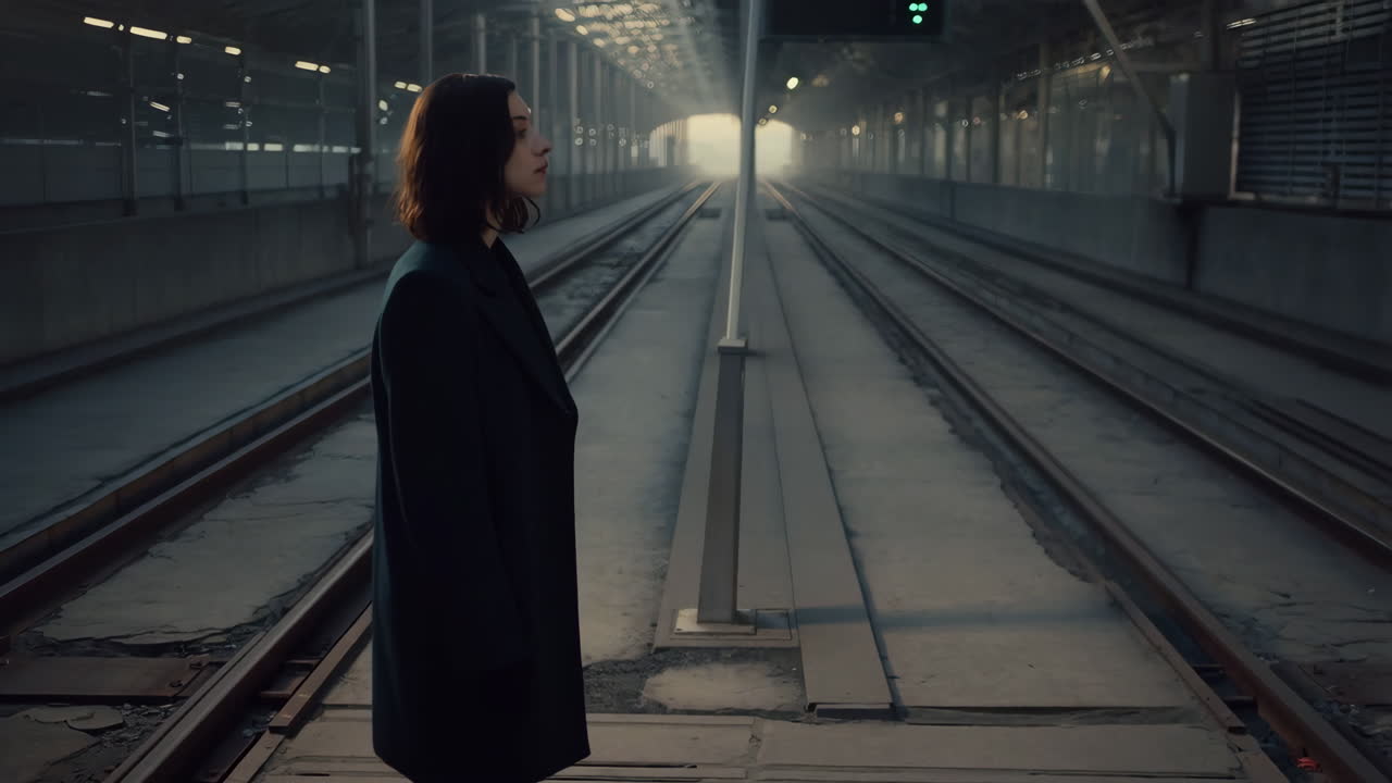 Solitary Figure Waiting at an Underground Train Station