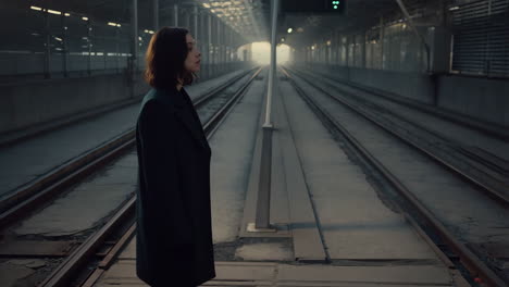 solitary figure waiting at an underground train station