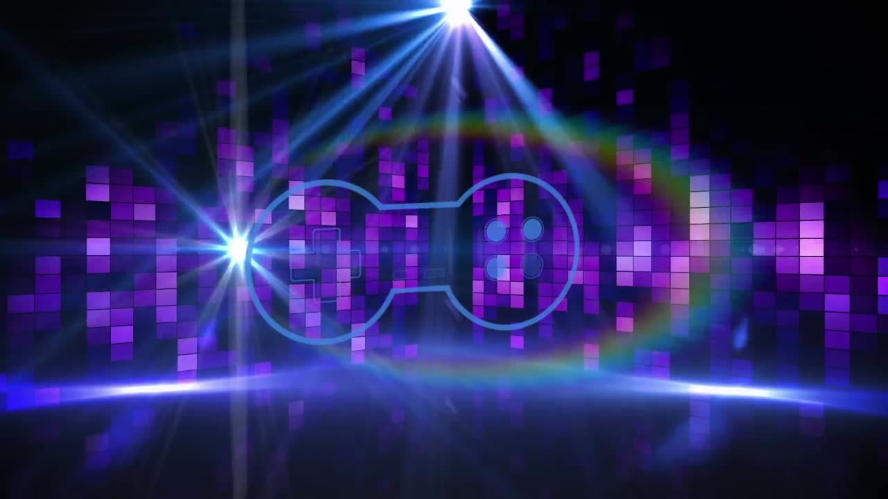 검은색 배경에 있는 게임패드 아이콘과 모양의 애니메이션