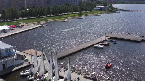 lakefront marina with sailing activities