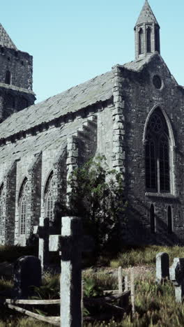 old stone church and graveyard