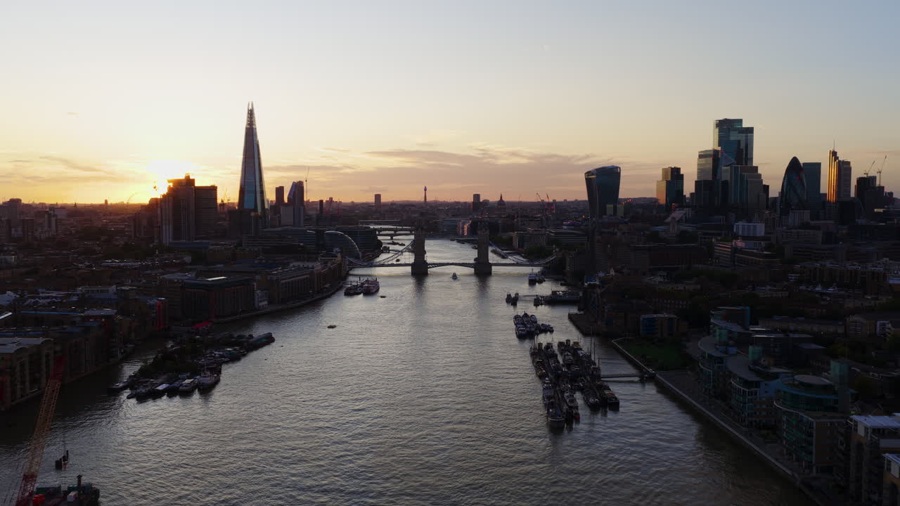 London cityscape at sunset with Tower Bridge and The Shard