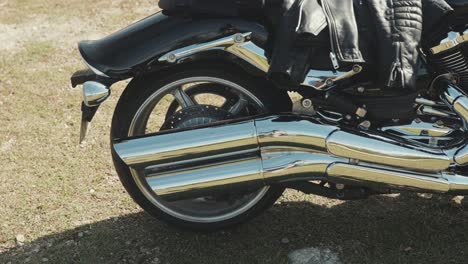 close-up of a black custom motorcycle