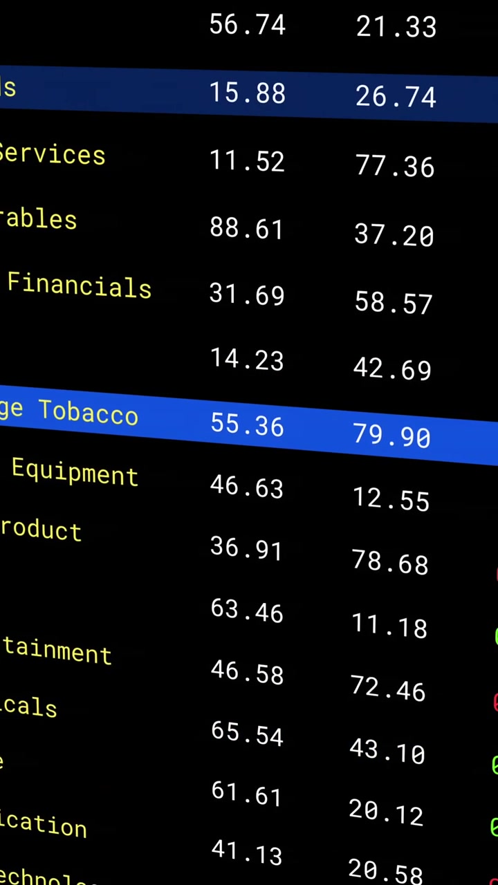 Animation of financial data processing over black background