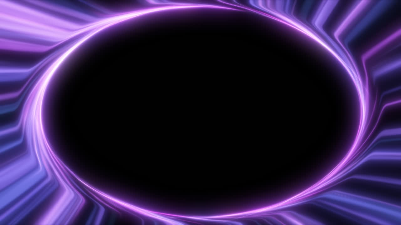 Large Purple Abstract AI Oval Eye Portal with Flowing Information Technology Glowing Cyber Lines with Warped Iris and Black Background. Artificial Intelligence Internet Communication Animation.