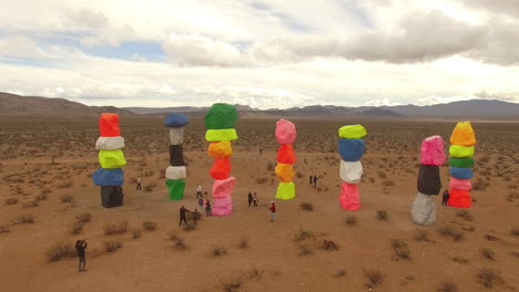 aerial shot over seven mountains art installation by ugo rondinone in the nevada desert near las vegas 1